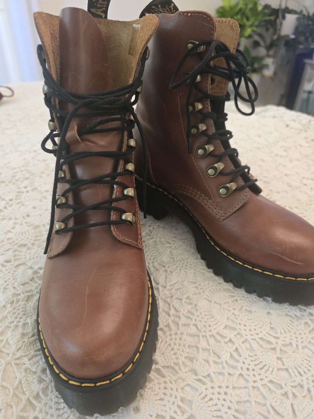 Dr. Martens Brown Leather Lace-Up Combat Boots with Black Laces
